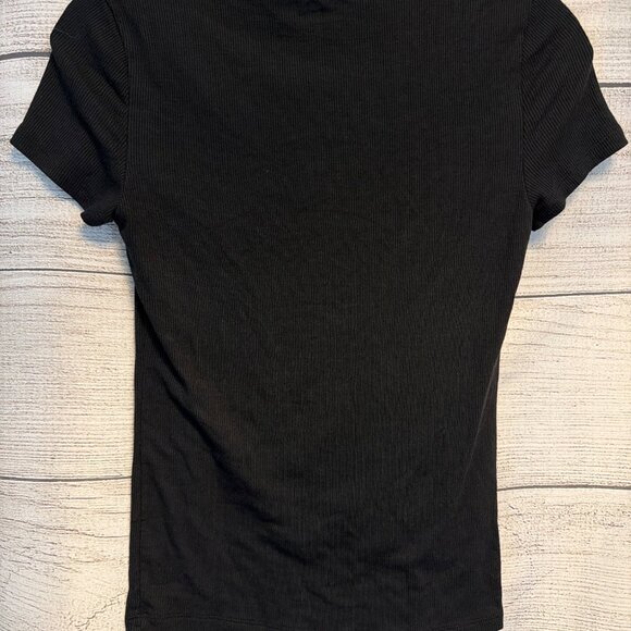 Abercrombie & Fitch Black Ribbed Square Neck Short Sleeve Top S - Picture 3 of 3